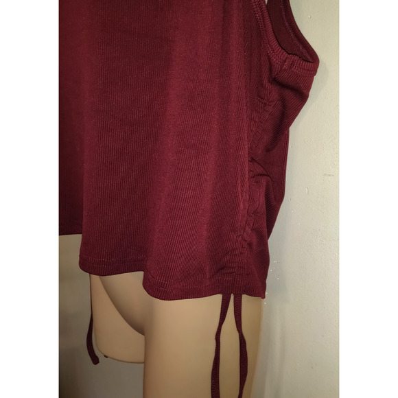 Ekouaer Cropped Ribbed Top Women's 2XL BURGUNDY Drawstring Ruching Sleeveless - Picture 2 of 9